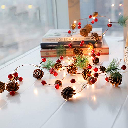 PHILIPOUS Christmas Lights, Garland with Lights Fairy Lights Pine Cone Berries Indoor and Outdoor Christmas Tree Lights Winter Holiday New Year Decor, Battery Powered. (2M 20 Lights)  (Pine Cone)