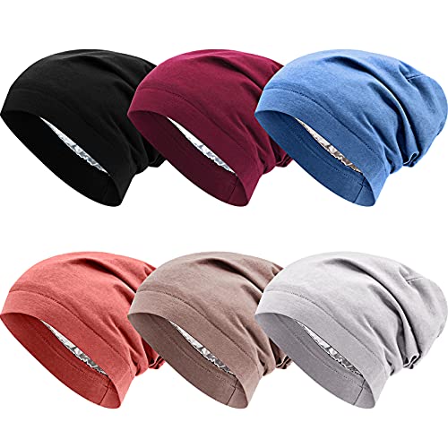 SATINIOR 6 Pieces Satin Lined Sleep Slouchy Cap, Hair Cap for Sleeping, Girl Headwear for Frizzy Curly Hair Women (Rusty Red, Black, Blue, Rusty Red, Brown, Light Gray), One Size