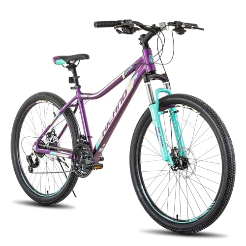 Hiland 26 Inch Mountain Bike for Women, 21 Speed with Lock-Out Suspension Fork, Dual Disc Brakes, Aluminum Frame MTB, Adult Ladies Womens Bike Mens Bicycle