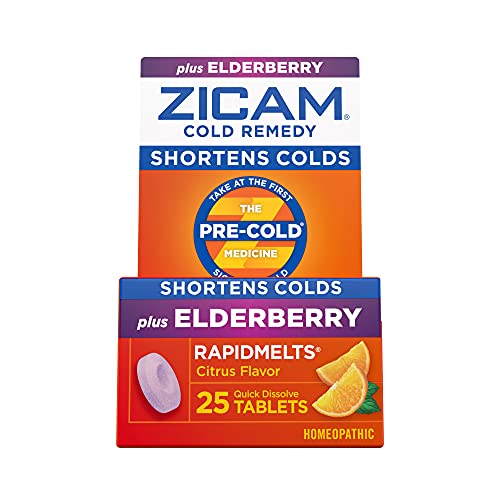 Zicam Cold Remedy Zinc RapidMelts, Elderberry Citrus Flavor, Homeopathic, Cold Shortening Medicine, Shortens Cold Duration, 25 Count