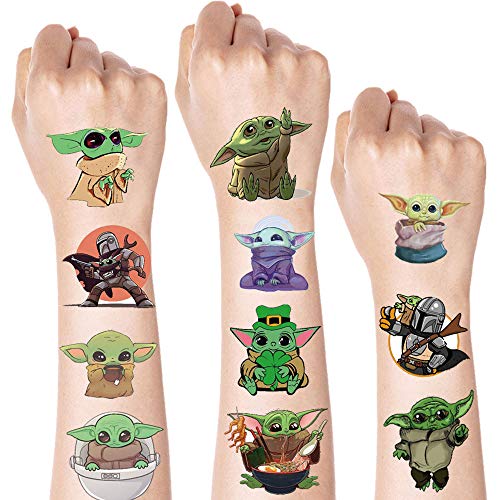 Baby Yo_da Temporary Tattoos Sticker 180 Pcs Baby Yo_da Tattoo Sets baby shower Fake Tattoo Stickers for Kids Star War Theme Birthday Party Decorations Children Favor Party Supplies (12 Sheets)