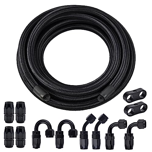 EVIL ENERGY 8AN Fuel Line Kit, 8AN Nylon Braided Fuel Line Hose Fitting Kit CPE 20FT Black