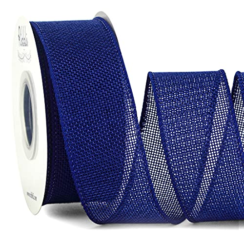 Ribbli Royal Blue Burlap Wired Ribbon,1-1/2 Inch x 10 Yard,Dark Blue Wired Edge Ribbon for Big Bow,Wreath,Tree Decoration,Outdoor Decoration