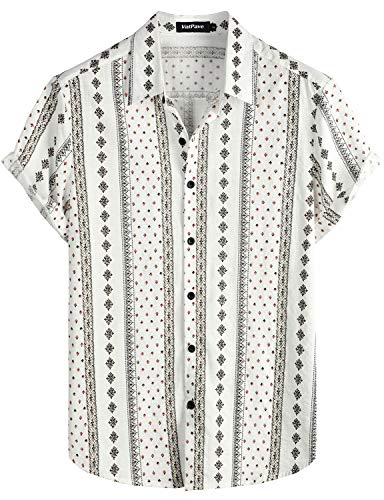 VATPAVE Mens Casual Short Sleeve Button Down Shirts Regular Fit Hawaiian Summer Shirts Large White Black