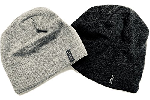 Cascade Mountain Tech Merino Wool Blend Beanie Hats for Men and Women - Outdoor Cold Weather - 2 Pack, Light Grey and Dark Grey