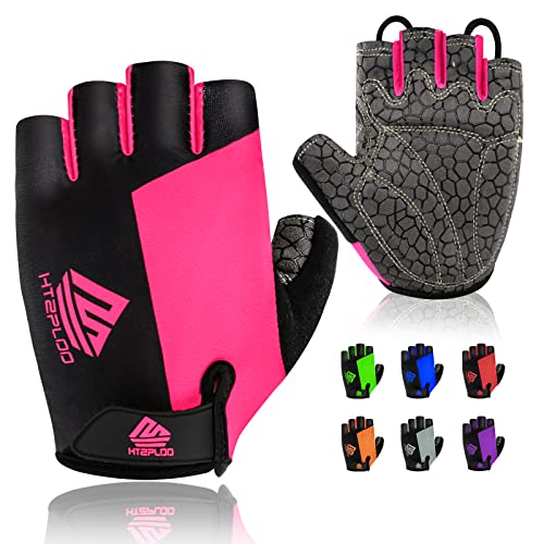 HTZPLOO Bike Gloves Cycling Gloves Biking Gloves for Men Women with Anti-Slip Shock-Absorbing Pad,Light Weight,Nice Fit,Half Finger Bicycle Gloves (Pink,Medium)