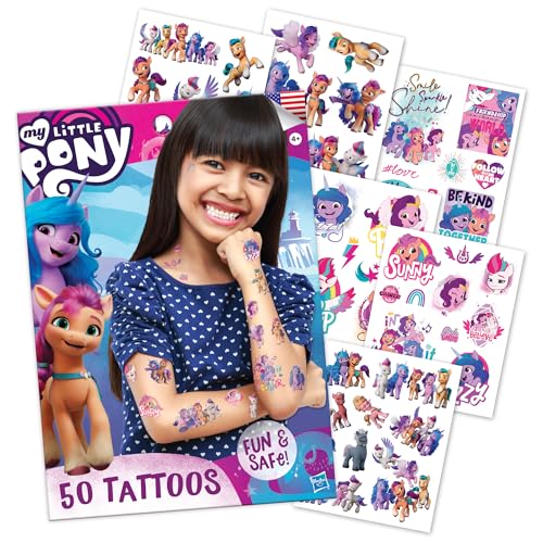 Savvi - 50 My Little Pony Temporary Tattoos: Skin-Safe Ink, Great for Birthday Parties, Gifts for Boys and Girls Ages 4-12+, Made in the USA [6 sheets, 50 count]