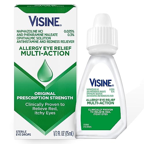 Visine Allergy Eye Relief Multi-Action Antihistamine & Redness Reliever Eye Drops with Pheniramine Maleate & Naphazoline HCl, Eye Drop Treatment for Red, Itchy, Allergy Eyes, 0.5 fl. oz