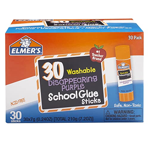 ELMER'S Disappearing Purple School Glue Sticks, Washable, 7 Grams, 30 Count
