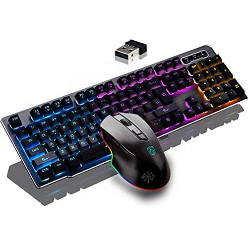 Rechargeable Keyboard and Mouse,Suspended Keycap Mechanical Feel Backlit Gaming Keyboard Mouse Set-Wireless 2.4G Drive Free,Adjustable Breathing Lamp,Anti-ghosting,12 Multimedia Keys (Black-Combo)