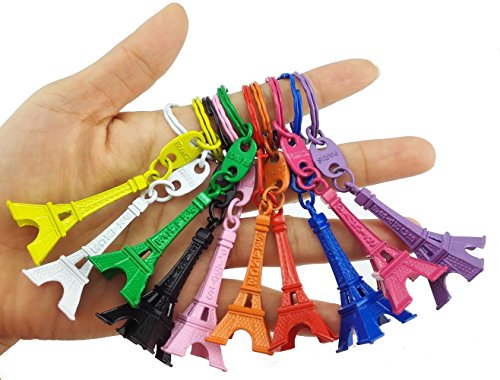 yueton Pack of 10 Retro Mini Colorful Retro Eiffel Tower Model Key Holder Metal Split Key Ring Keyring