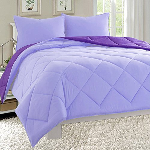 Elegant Comfort All Season Light Weight Down Alternative Reversible 3-Piece Comforter Set, King, Lavender/Purple