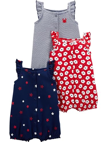 Simple Joys by Carter's Baby Girls' 3-Pack Snap-up Rompers, Red/White/Blue, 12 Months