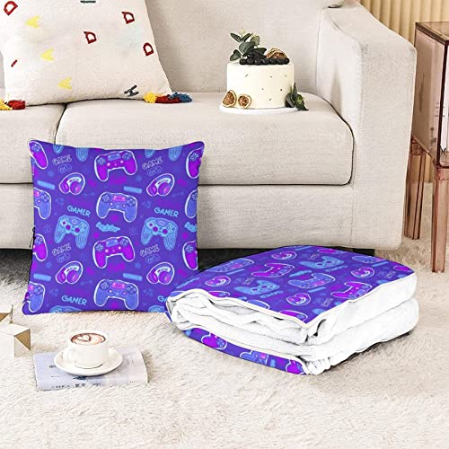 VKPSCHJ Cute Joysticks Gamepad 2 in 1 Blanket Pillow Travel Set,Game Controller Joypad Fuzzy Soft Warm Blanket Suit Lightweight Throw Blankets Hugging Pillow for Airplane Train Car,Camping Or Office