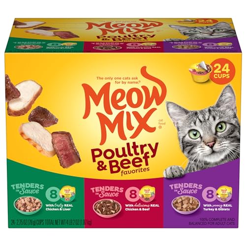 Meow Mix Tenders in Sauce Wet Cat Food, Poultry & Beef Variety Pack, 2.75 Ounce Cup (Pack of 24)