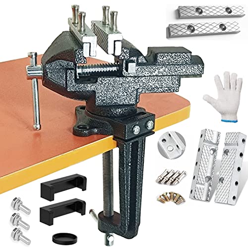 MYTEC Bench Vise or Table Vise, multifunctional jaw, multi-functional Combined Vise with Quick Adjustment, Universal Rotate 360° Work Clamp-On Vise, 3.3' black