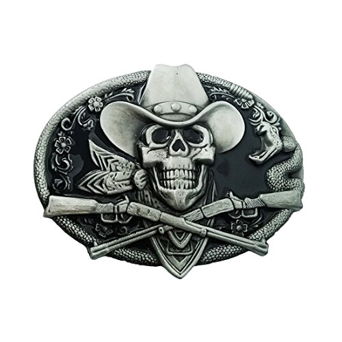 YOQUCOL Ghost Skeleton Skull Belt Buckle for Men American Native Western Cowboy Belt Buckle Black Enamel