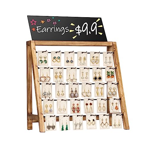 Poyilooo Earring Display Stands for Selling, Real Wood Jewelry Display for Selling Vendors with Adversitsing Board, Large Capacity Earring Cards for Selling Rack Holder for Earring Cards