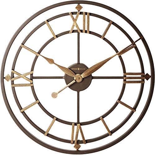 Howard Miller York Station Wall Clock 625-299 – 21.25-Inch Wrought Iron, Aged Iron Finish, Gold-Finished Accents, Round Antique Home Decor, Quartz Movement
