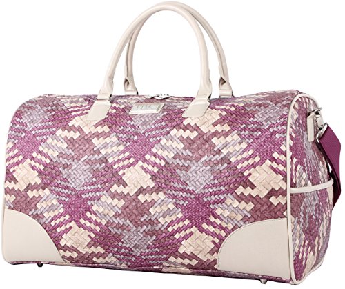 Nicole Miller New York Designer Duffel Bag Collection - Lightweight 21 Inch Travel Tote for Men & Women - Weekender Overnight Gym Carry On Suitcase (Sharon City Woven Purple)