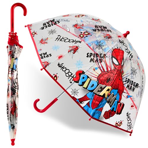 Marvel Spiderman Clear Dome Umbrella for Teenagers - Avengers Captain America Folding Transparent Umbrella Lightweight (Multi Spiderman)
