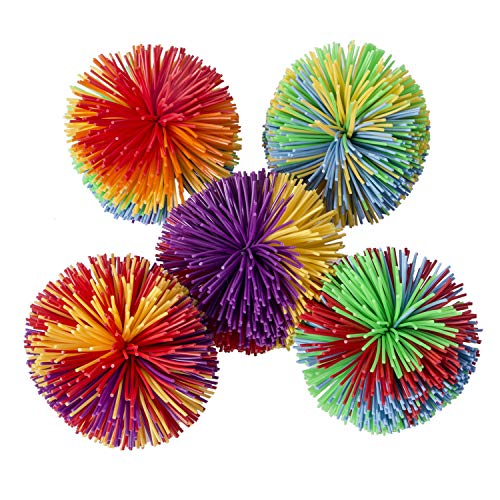Hibery 5 Pack Monkey Stringy Balls, Great Sensory Toys Stress Balls, Rainbow Pom Bouncy Balls Games 90s Toys Fun Party Favor
