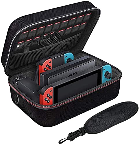 LYCEBELL Large Carrying Storage Case for Nintendo Switch, Portable Travel Hard Shell Messenger Bag for Switch Console, Pro Controller, Switch Dock, Soft Lining 18 Games with Shoulder Strap - Black [nintendo_switch]…