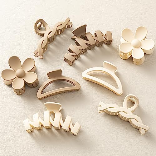 8PCS Hair Clips for Women, Flower Claw Clips for Thick Hair, Non-Slip Hair Accessories with Multi-Styles, Neutral Colors Hair Claw Clips and Variety Pack, Ideal for Girls