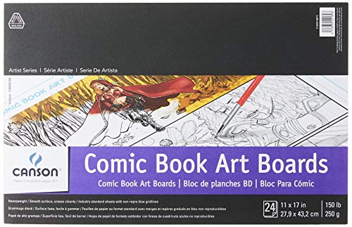 Canson Artist Series Comic Paper, Art Board, Foldover Pad, 11x17 inches, 24 Sheets (150lb/250g) - Artist Paper for Adults and Students - Colored Pencil, Marker, Ink, Pen