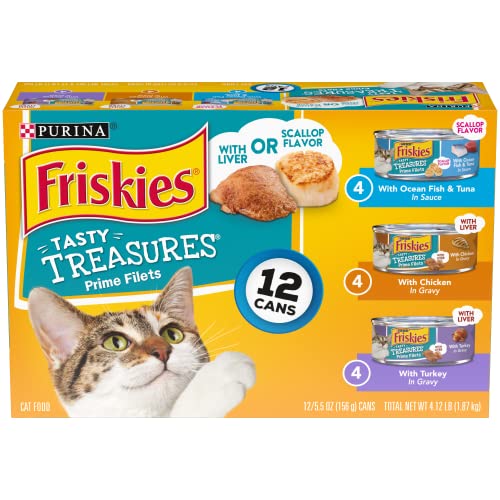 Purina Friskies Gravy Wet Cat Food Variety Pack, Tasty Treasures Prime Filets - (Pack of 12) 5.5 oz. Cans