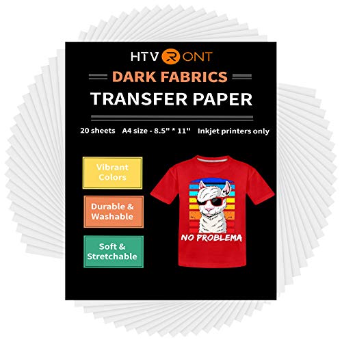 HTVRONT Heat Transfer Paper for T Shirts 20 Sheets, 8.5' X 11' Printable Heat Transfer Vinyl, Vivid Color & Durable Iron on Transfer Paper for Dark Fabric