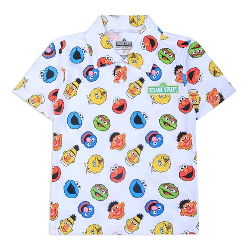 Sesame Street Boys’ Half Button Shirt for Infant and Toddler – White
