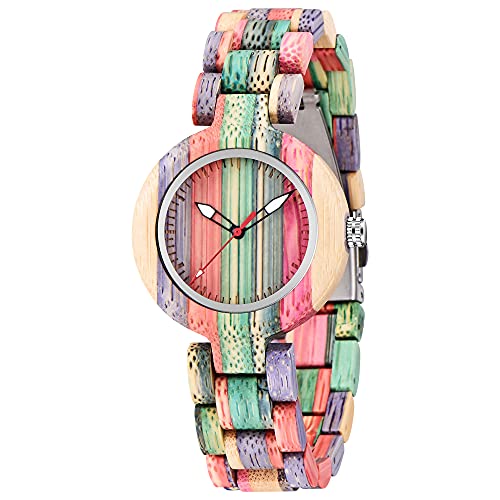 Dentily Wooden Watches for Women Handmade Colorful Quartz Ladies Womens Wooden Watch
