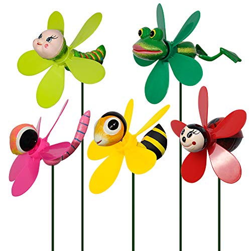 Garden Decor Pinwheels, 5-Pack Colorful 3D Lovely Insect Whirligig Wind Spinner Windmill Party Favors Garden Yard Lawn Decorations Toys for Kids (5PCS Mix Set)