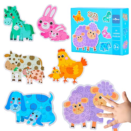 FLYINGSEEDS 6 Packs Parent-Child Themed Wooden Jigsaw Puzzles for Toddlers Ages 1-3, Level-Up Puzzles for Beginner, Montessori Learning Toys Preschool Family Activity for Kids Ages 2-5