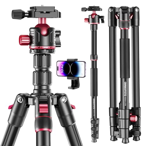 CAMBOFOTO 74-inch-Professional-Camera-Photography-Tripod, Ball Head Aluminum DSLR/SLR Tripod & Monopod with Carry Bag Compatible with Canon Nikon Binoculars Laser Telescope (Weight 3 Lbs, 13Lbs Load)