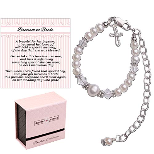 Cherished Moments Baptism to Bride Cross Bracelet for Girls in Sterling Silver and Cultured Pearl