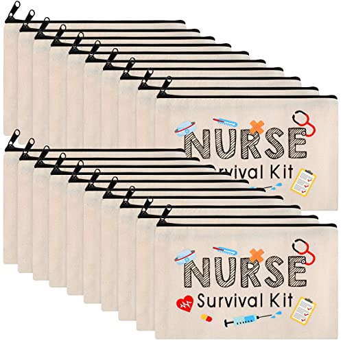 20 Pieces Nurse Cosmetic Bag Nurse Survival Kit Makeup Bags Canvas Multi Purpose Zipper Pouch Nurse Practitioner Gifts for Women Girls Nurses School Nurse Practitioner Supplies (7.09 x 4.33 Inch)