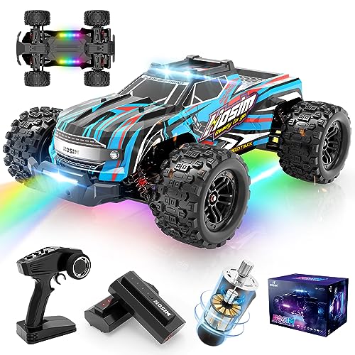 Hosim 1:14 RC Cars with Colorful LED Lights, 40+ KPH High Speed Remote Control Car, 4WD RC Trucks Waterproof Off-Road Jumping Crawler for Boys Children Adults