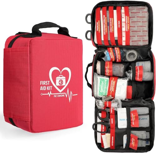 Pasenhome First Aid Kits, Trauma First Aid Kit, Premium Emergency Kits, First Aid Bag with Labelled Compartments for Home, Office, Car, Outdoor, Hiking, Travel, Camping