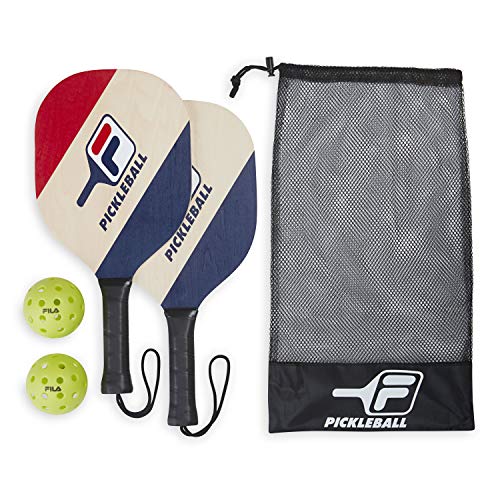 FILA Accessories Pickleball Paddles Set of 2 - Includes 2 Pickle Ball Rackets, 2 Outdoor Pickleball Balls, Pickle-Ball Raquet Game Equipment Mesh Bag (Deuce)