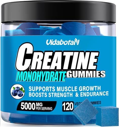 vidabotan Creatine Monohydrate Gummies for Men & Women-5g of Creatine Monohydrate per Serving- Increase Strength and Build Muscle,Sugar Free,Vegan,Blueberry Flavor, 120 Count