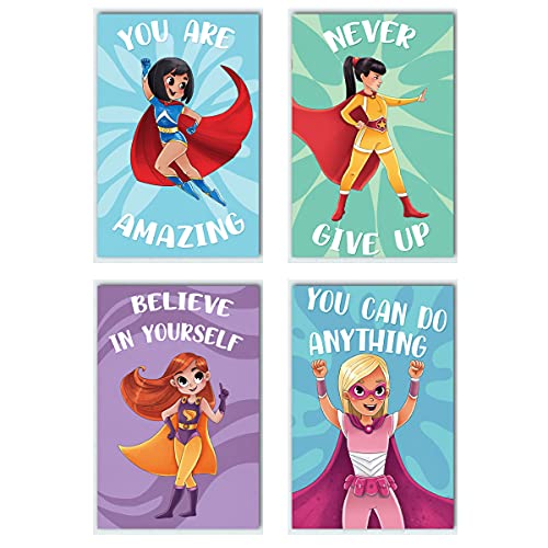 L&O Goods Positive Affirmation Posters For Girls | Cute Wall Art Decor Posters | Bedroom Decorations For Kids And Teen Girls | Superhero Inspirational Wall Decor | Set of Four 11x17 (Unframed)
