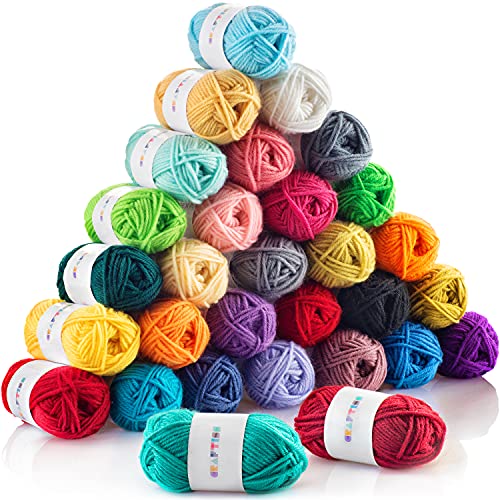 CRAFTISS 30x20g Acrylic Yarn Mini Skeins - 1300 Yards of Soft Yarn for Crocheting and Knitting Craft Project, Assorted Starter Crochet Kit Yarn Bulk for Adults and Kids