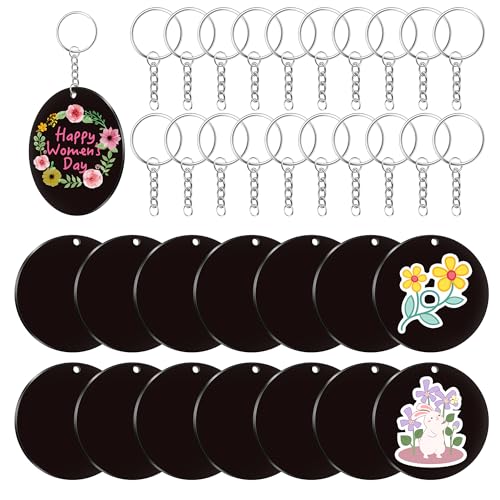 Senbota 240Pcs Acrylic Keychain Blanks,Including 80pcs Black Acrylic Round Blank,80pcs Keychain Rings and 80pcs Jump Rings for DIY Keychain Projects and Crafts Tags