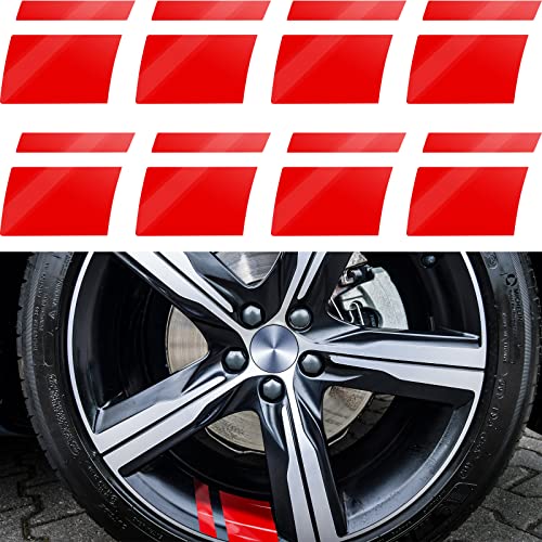 Tallew 8 Pcs Wheel Rim Decal Stripes Car Decals Reflective Car Stickers 2.36 x 2.75 Inch Automotive Decals Hash Stripe Stickers for 18-21 Inch Wheels Tire Rim Safety Decoration Accessories(Red)