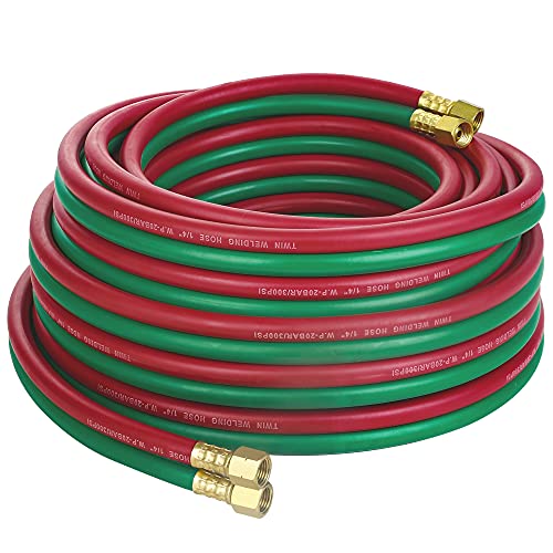 Hromee Oxygen Acetylene Hose 1/4-Inch × 50 Feet with 9/16'-18 B fittings Welding Cutting Torch Twin Hose