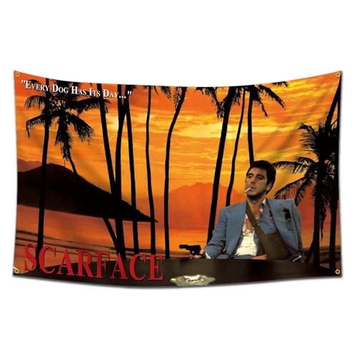ENMOON Scarface Movie Poster Flag Tapestry Every Dog Has Its Day Banner Tony Montana Gun 3X5Ft Bedroom Living Room College Dorm Wall Hanging Tapestry