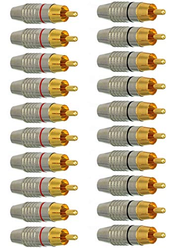 EEEKit 20Pack RCA Male Plug Solder, Gold Audio Video Adapter Connector for Speaker Wire Wall Plate Home Theater Audio Video Receiver Amplifiers and Sound Systems