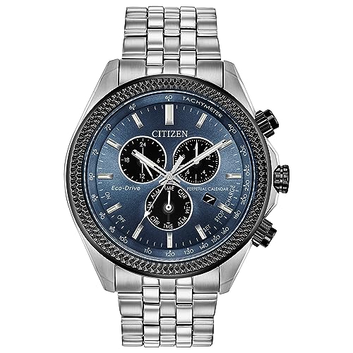 Citizen Men's Eco-Drive Classic Chronograph Watch in Stainless Steel with Perpetual Calendar, Tachymeter, Blue Dial